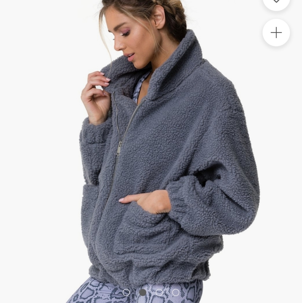 Onzie Teddy Sharpa Fleece Coat Pockets Zip Up Lined Jacket Pockets